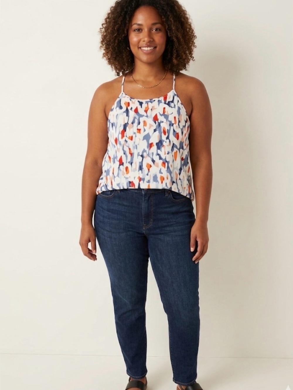 RW&CO Printed Spaghetti Strap Cami Top - White Multi